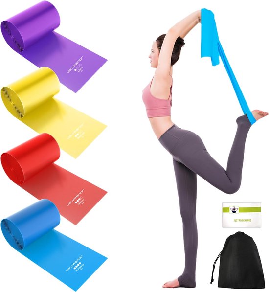 Hogo Fitness Weerstandsbanden, set van 5 stuks, fitnessband, gymnastiekband, 100% natuurlatex, met draagtas, voor spieropbouw, yoga, enz