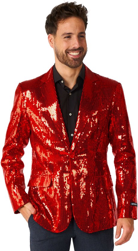 Suitmeister Sequins Rood - Heren Party Blazer - Glimmende Pailletten - Rood Carnavals Jasje - Maat L