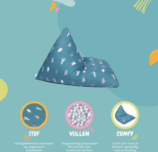 Gutekissen Zitzak voor kinderen met konijnenoren (75 x 70 x 90 cm) - zitzakken voor de kinderkamer - kinderzitzak met vulling - Montessori Bean Bag meubels (groen