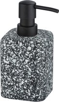 Zeepdispenser, navulbare pompdispenser voor vloeibare zeep of desinfectiemiddel, buitengewoon badkameraccessoire van polyresin, 8 x 16 x 9,5 cm, zwart/wit