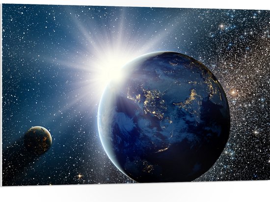 PVC Schuimplaat - Zon - Planeten - Aarde - Sterren - Heelal - 105x70 cm Foto op PVC Schuimplaat (Met Ophangsysteem)