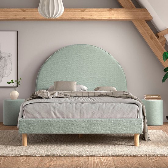 Lit rembourré Maeva 140x200cm - tissu bouclé vert - Vipack - Lits doubles rembourrés - Vert - Textile - Lits doubles rembourrés