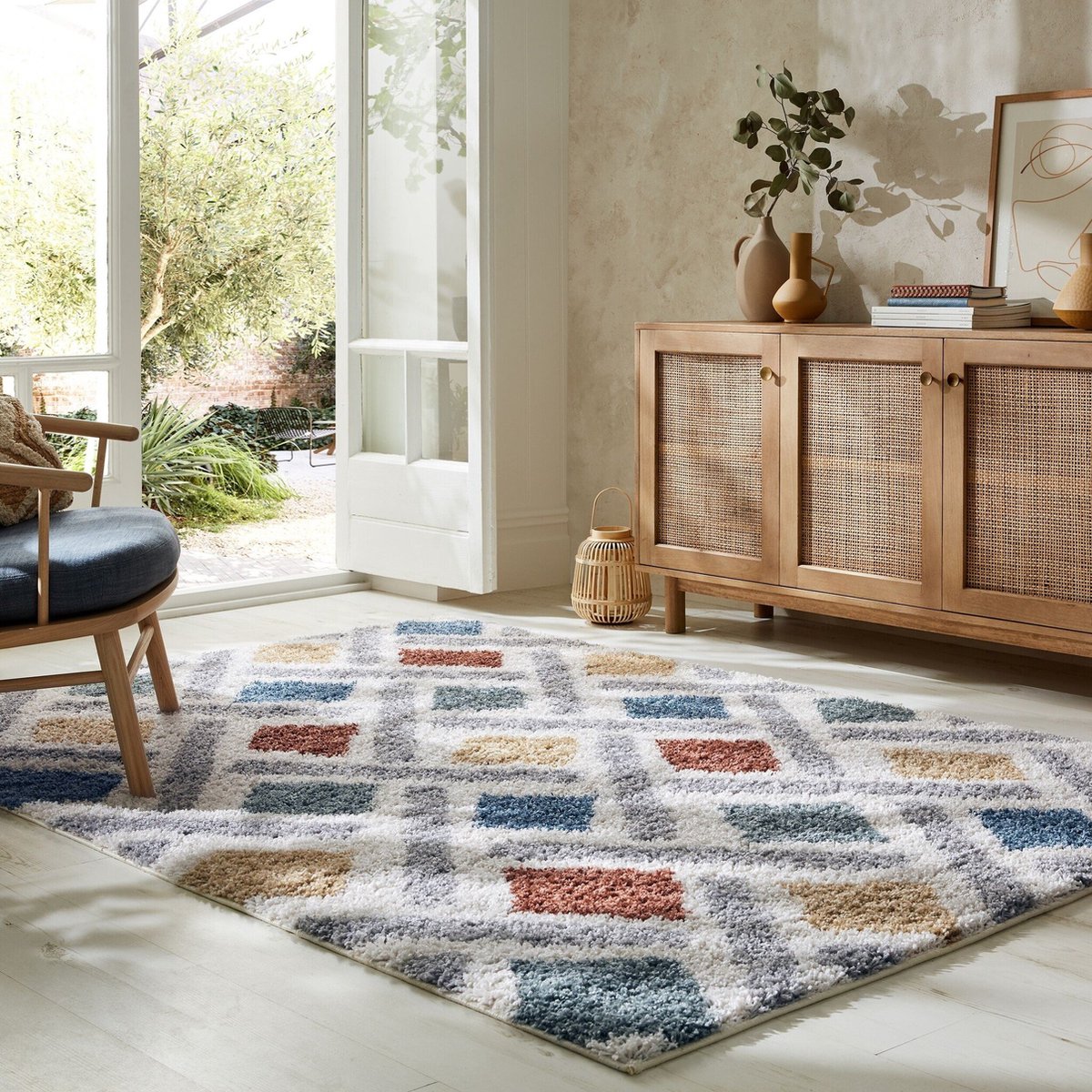 Flycarpets Kleurrijk Vloerkleed - Sketch - Hoogpolig - Geruit - Multi - 120x170 cm