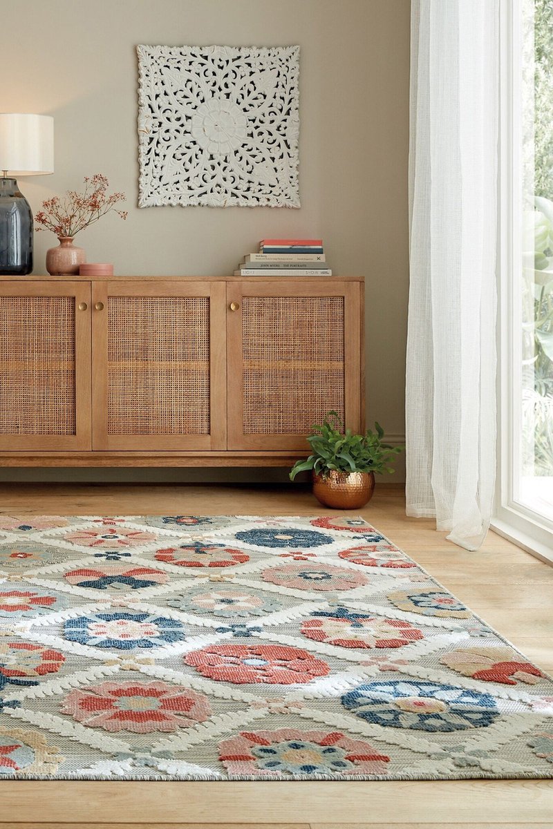 Flycarpets Vintage Vloerkleed - Flora - Laagpolig - Binnen & Buitenkleed - Grijs - 200x290 cm