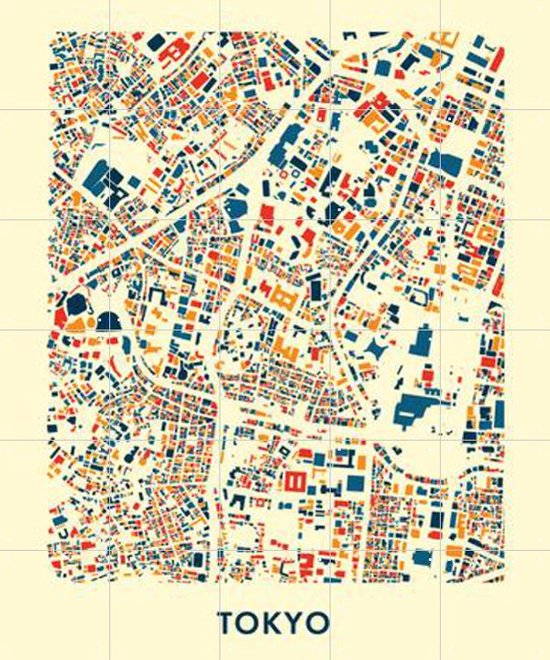 IXXI Tokyo Mosaic City Map - Wanddecoratie - Grafisch Ontwerp - 100 x 120 cm