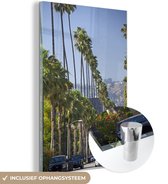 MuchoWow® Glasschilderij 40x60 cm - Schilderij acrylglas - Palmbomen langs de weg in Beverly Hills in Noord-Amerika - Foto op glas - Schilderijen