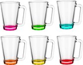 Glasmark Theeglazen/koffie glazen met gekleurde basis - transparant glas - 6x stuks - 300 ml