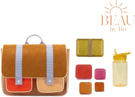 BEAU by Bo Sticky lemon boekentas + A little lovely company back to school set Glitter goud