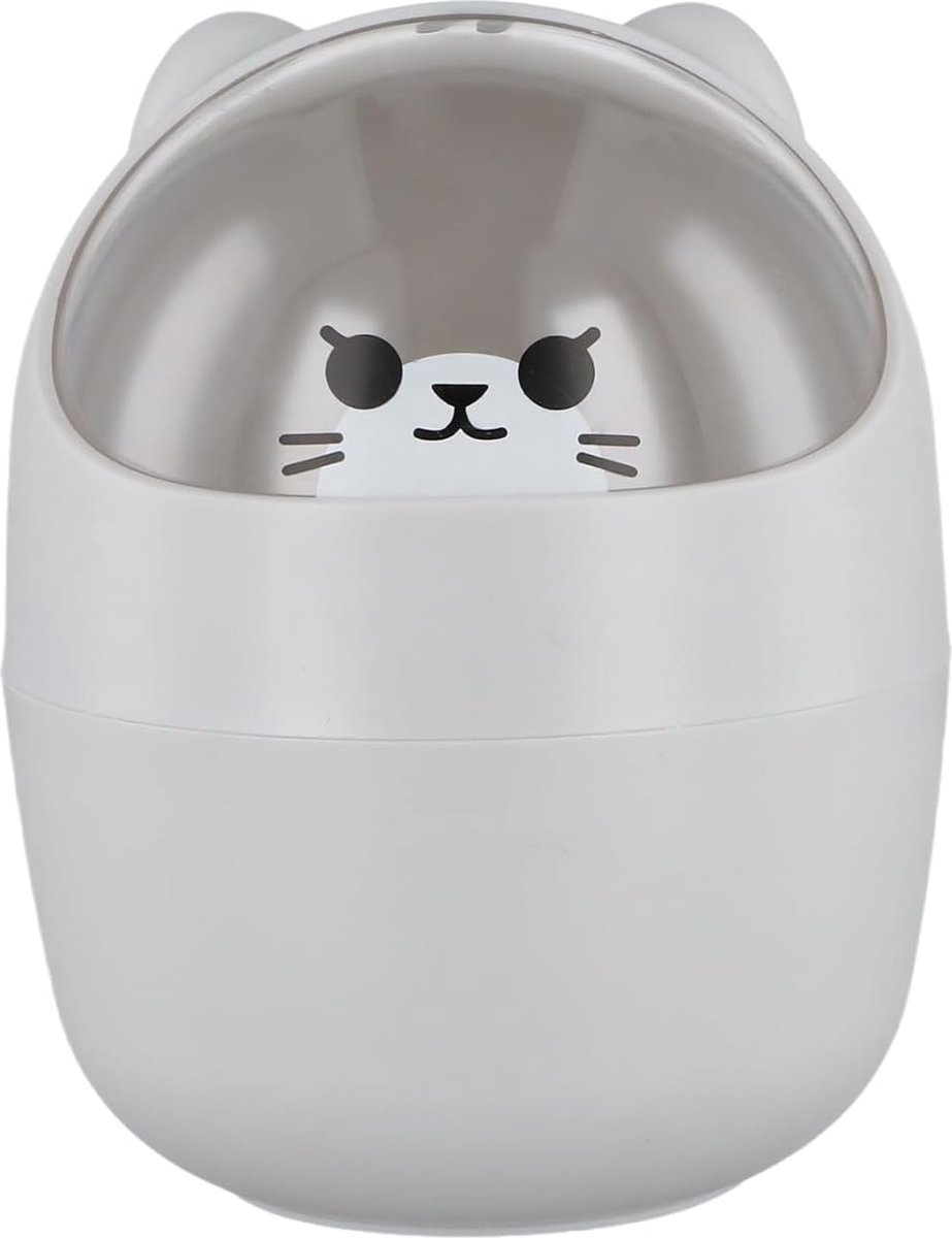 Goedkoopste Bureau-vuilnisemmer, schattig, kleine vuilnisemmer, penhouder met deksel, draagbare afneembare tafelafvalemmer, kunststof afvalbak voor kantoor (grijs