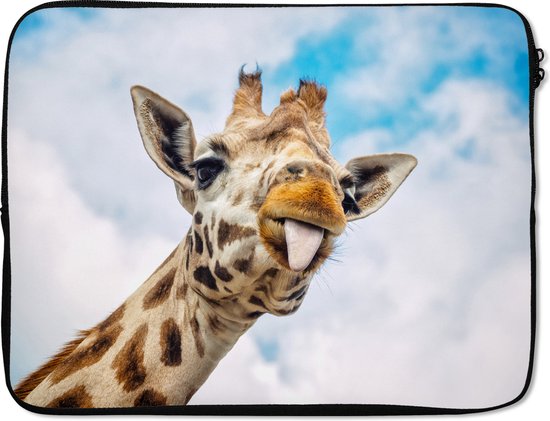 Housse ordinateur 17 pouces 41x32 cm - Funny animals - Housse Macbook & Laptop Une drôle de girafe sort la langue - Housse ordinateur portable avec photo