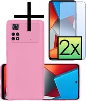 Hoes Geschikt voor Xiaomi Poco X4 Pro 5G Hoesje Cover Siliconen Back Case Hoes Met 2x Screenprotector - Lichtroze