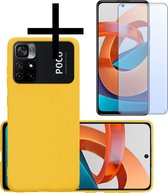 Hoes Geschikt voor Xiaomi Poco M4 Pro 5G Hoesje Cover Siliconen Back Case Hoes Met Screenprotector - Geel