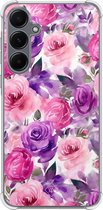Casimoda® hoesje - Geschikt voor Samsung Galaxy A55 - Rosy Blooms - Shockproof case - Extra sterk - TPU/polycarbonaat - Paars, Transparant