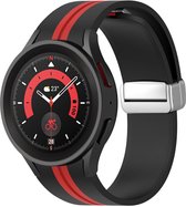Strap-it Smartwatch bandje - magnetische siliconen horlogeband geschikt voor Samsung Galaxy Watch 6 Classic / Watch 6 40 & 44mm / Watch 5 Pro / Watch 5 40 & 44mm / Galaxy Watch 4 & 4 Classic - zwart/rood