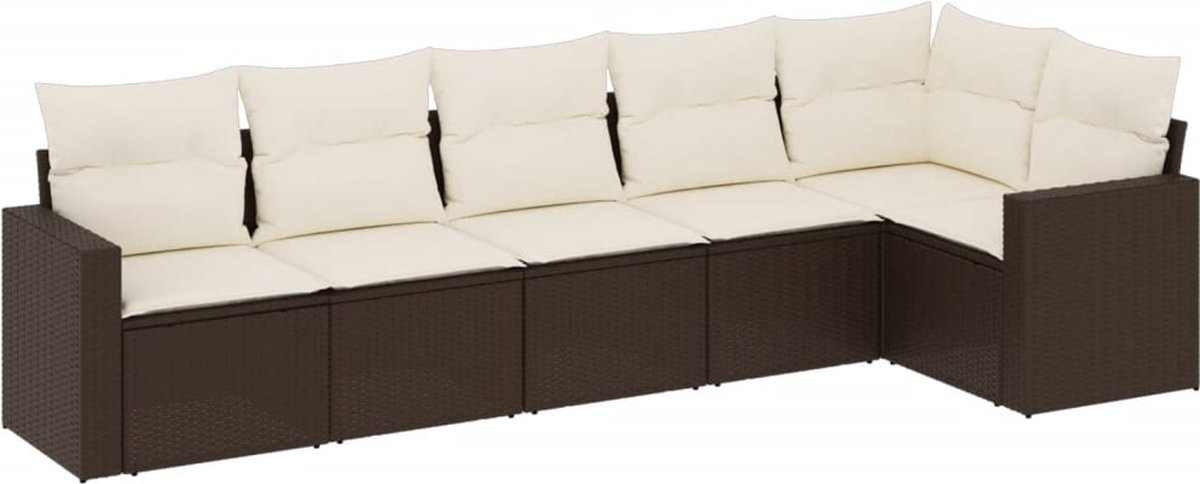 vidaXL 6-delige - Loungeset - met - kussens - poly - rattan - bruin