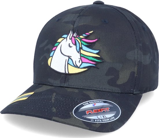 Hatstore- Rainbow Unicorn Black Camo Flexfit - Unicorns Cap