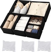 Kledingkastorganizer, 6 opvouwbare ondergoedladen met 3 schoenenzakken voor ondergoed, stropdassen en sokken (ijzer)