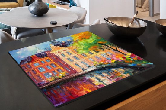 KitchenYeah® Inductie beschermer 60x60 cm - Olieverf - Amsterdam - Kunst - Kleurrijk - Kookplaataccessoires - Afdekplaat voor kookplaat - Inductiebeschermer - Inductiemat - Inductieplaat mat