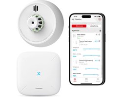 X-Sense Slimme hittemelder bundel met WiFi - 1 XH02-M hittemelder en SBS50 Base Station - 7 jaar batterij – Keukenmelder - Werkt via app - Link+ Pro - Brandalarm – Warmtemelder