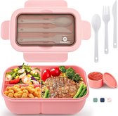 Lunchbox met vakken, 1250 ml, broodtrommel voor volwassenen, lunchbox voor volwassenen, lunchbox voor kinderen, met bestek, lunchbox, broodtrommel, lekvrij, snackbox, ontbijtbox, lunchbox