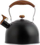 Waterketel 2,5 l, waterketel voor inductie en gasfornuis, roestvrij stalen theeketel met inklapbare handgreep, fluitketel voor het koken van water, thee of koffie (zwart)