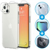 Apple iPhone 13 Hoesje Schokbestendig Transparant + 9H Tempered Glass Screen Protector + Camera Protector Transparant 3 in 1 Set