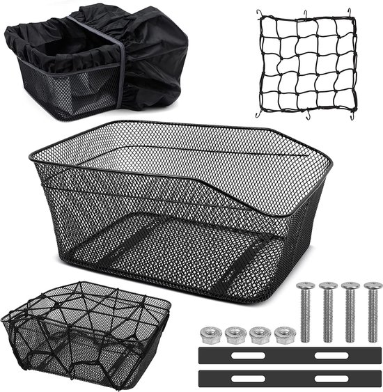 Foto: Grote fietsmand achter 40 x 30 x 17 cm duurzaam en multifunctioneel met bevestigingsaccessoires