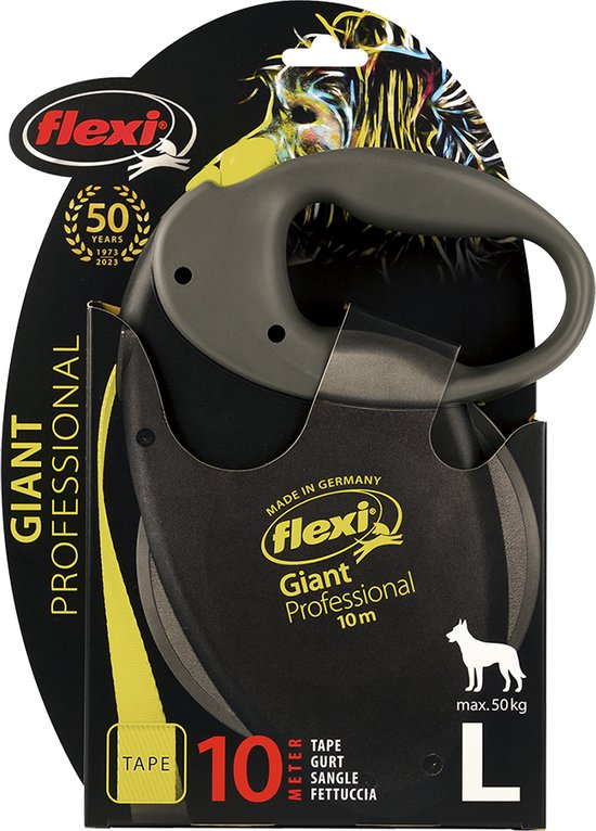 Flexi – Giant Tape – Hondenriem – Zwart/geel – L – 10 m – Tot 50 kg