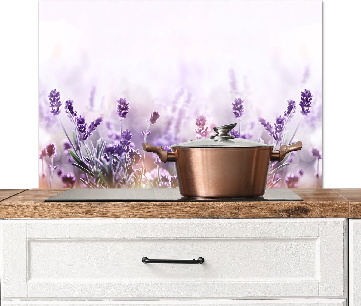 Spatscherm keuken 90x60 cm - Kookplaat achterwand Lavendel - Bloemen - Paars - Natuur - Muurbeschermer - Spatwand fornuis - Hoogwaardig aluminium