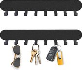 2 stuks sleutelrek met 8 haken, sleutelrek zonder boren, sleutelopslag aan de muur, sleutelhouder, haaklijst, zelfklevend, sleutelhouder voor wandhaken, decoratie (zwart)