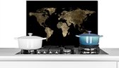 Spatscherm keuken 60x40 cm - Kookplaat achterwand Wereldkaart - Goud - Zwart - Aarde - Luxe - Muurbeschermer - Spatwand fornuis - Hoogwaardig aluminium