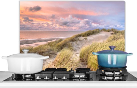 Spatscherm keuken 60x40 cm - Kookplaat achterwand Strand - Zee - Duin - Zonsondergang - Muurbeschermer - Spatwand fornuis - Hoogwaardig aluminium