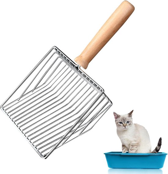 VehiGo Metalen kattenbakschep met een diep schopontwerp | Massief aluminium en antiaanbaklaag | Duurzame rubberen gecoate handgreep voor eenvoudig opscheppen | Perfecte grootte zeefsleuven voor elk