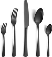 Bestekset van mat zwart, 30-delig, roestvrij staal, voor 6 personen, hoogglans gepolijst, bestekset met mes, vork, lepel, vaatwasmachinebestendig