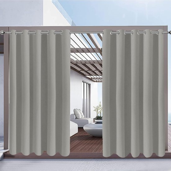 ele ELEOPTION Outdoorgordijnen, waterafstotend, uv-bescherming, ingestanste ringen, winddicht, ondoorzichtig, voor binnen en buiten, voor tuin, binnenplaats, balkon, 1 stuks, 132 x 275 cm
