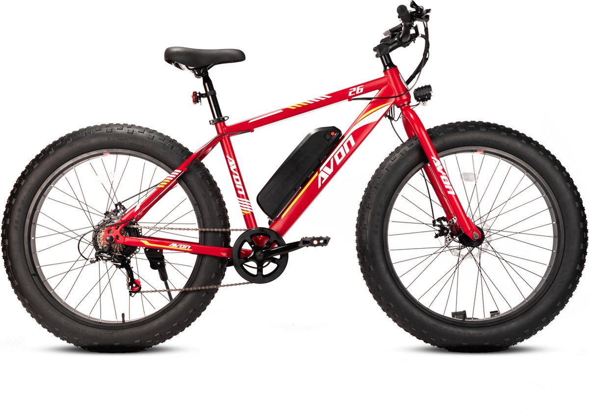 Avon X6 250w E-bike Fatbike 250w Motor 26 Inch Rood Gratis Rijklaar Bezorgd