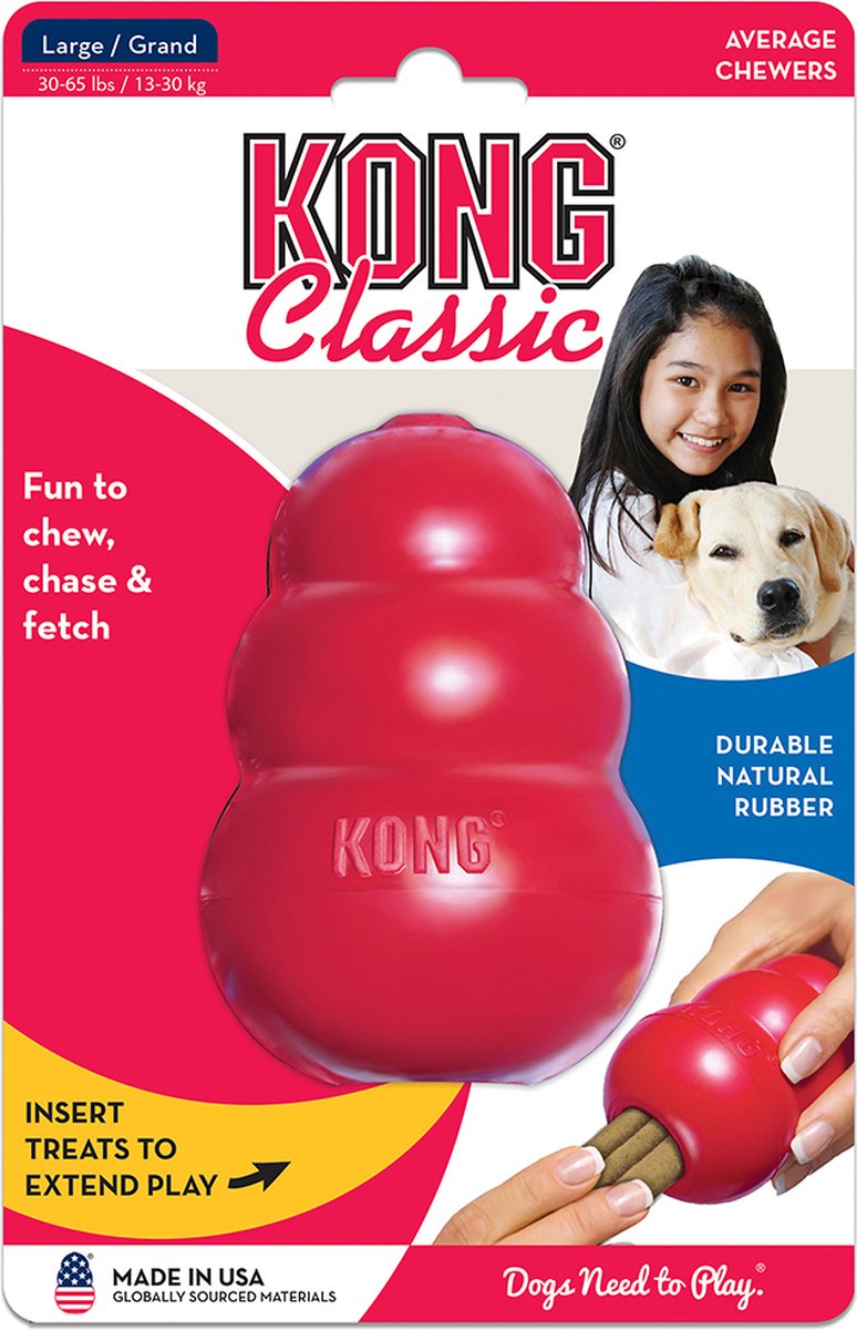 KONG Classic - Snackbal Honden Speelgoed - Rubber - 10.16cm - Rood - Maat L - KONG