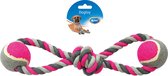 Duvoplus - Speelgoed Voor Dieren - Hond - Knoop Katoen 8- Trekring Met 2 Tennisballen 38cm Grijs/roze - 1st