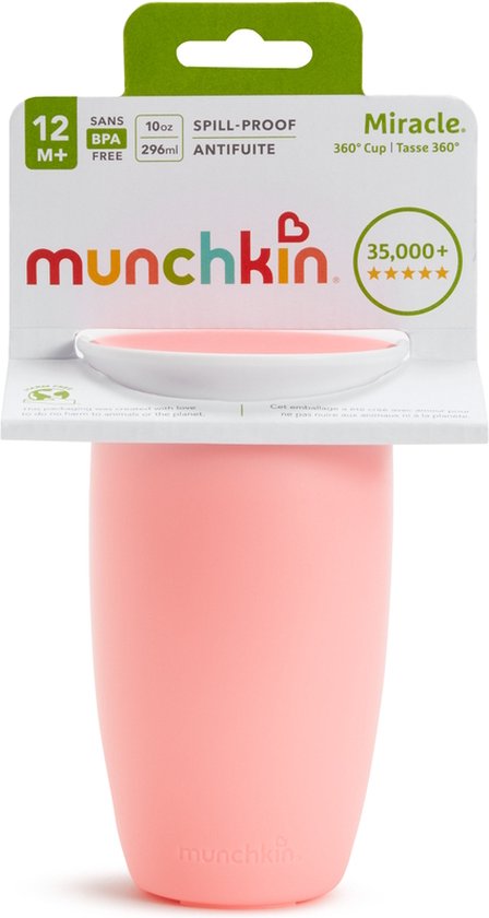 Munchkin Miracle Anti-Lek 360° Drinkbeker - Sippy Cup - Oefenbeker voor Baby en Kind - 296ml - Roze - Munchkin