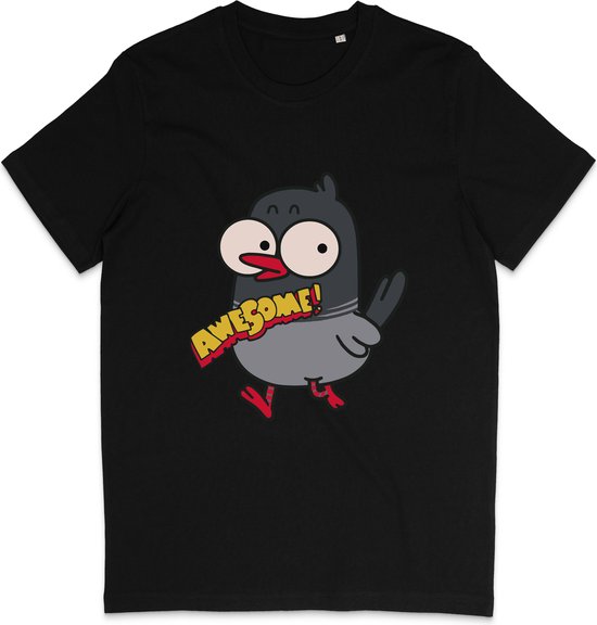 Grappig T Shirt Heren en Dames - Cartoon Vogel Awesome Geweldig - Zwart - XL