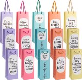 Sacs à Vin De Noël - Lot De 6 Avec Poignées Corde - Motifs Festifs (rennes, Père Noël…) - 35x13 Cm