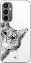 Coque Casimoda® - Convient pour Samsung Galaxy S23 FE - Cat Peekaboo - Coque antichoc - Extra résistante - TPU/polycarbonate - Grijs, Transparent