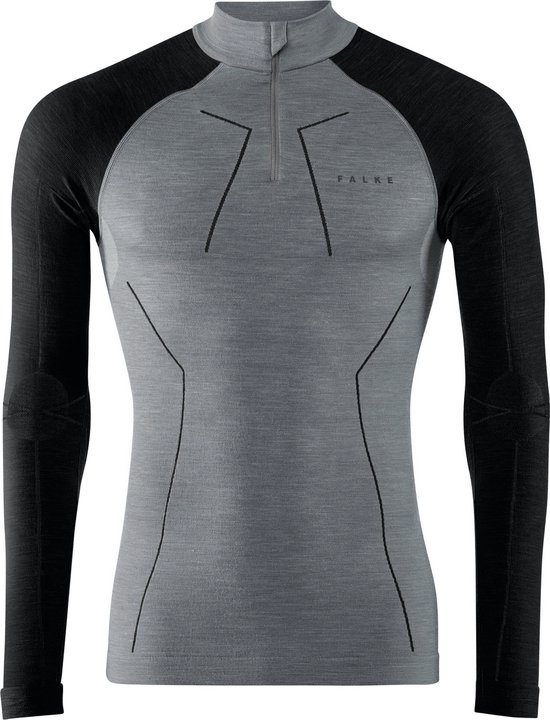 FALKE heren lange mouw shirt Wool-Tech - thermoshirt - zwart (black grey melangeange) - Maat: XL