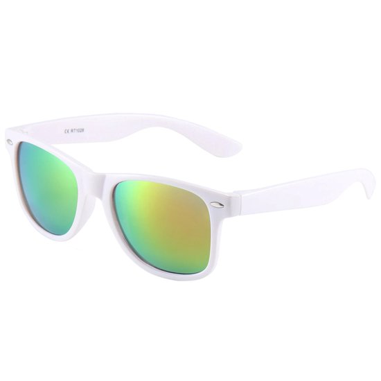 Fako Sunglasses® - Heren Zonnebril - Dames Zonnebril - Classic - UV400 - Wit Frame - Goud/Groen Spiegel van Fako Sunglasses® — afbeelding 2