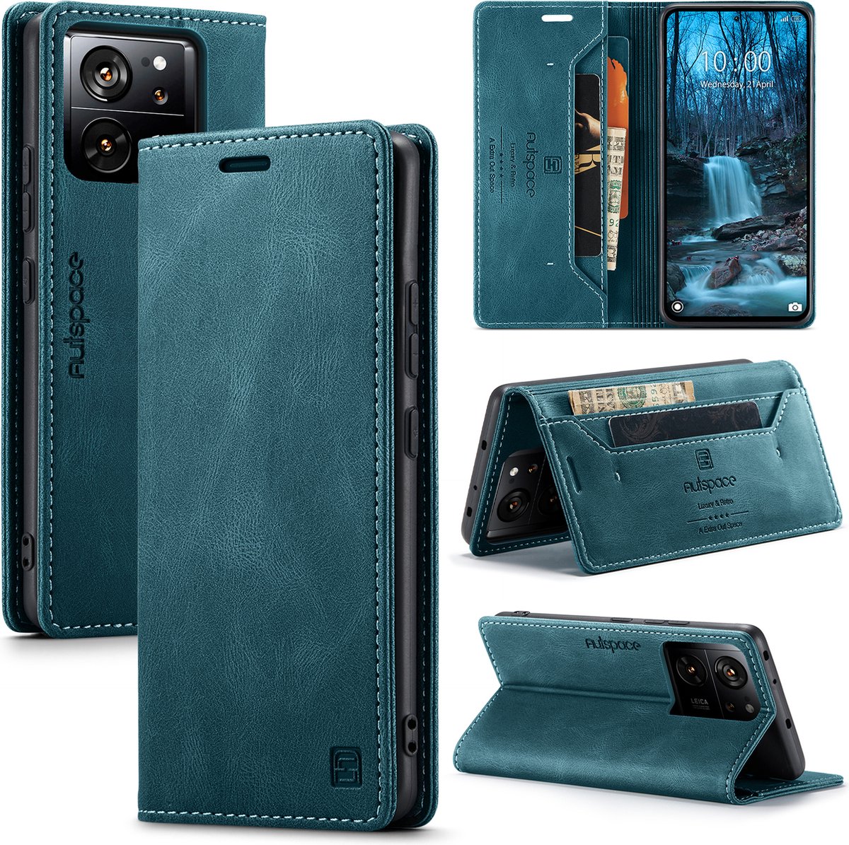 Luxe Flip Case met RFID Bescherming Kaarthouder en Magneetsluiting voor Xiaomi 13T / 13T Pro _ Blauw