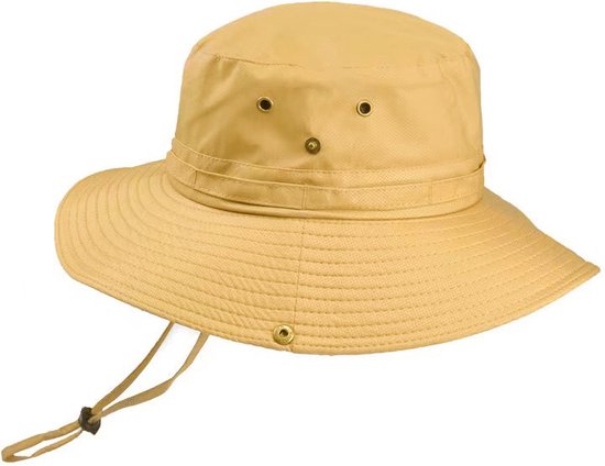Strandhoed voor heren - Vissershoed met brede rand - Outdoorregenjas, campingbuckethoed, opvouwbare ademende hoed - Kaki