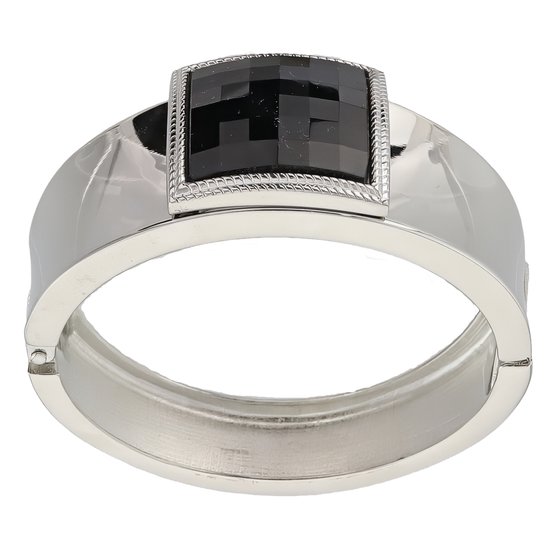 Behave Armband - bangle - klemarmband - zilver kleur - zwarte steen - 16.5 cm