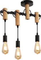Goeco kroonluchter - 43cm - Medium - 3×E27 voet - Vintage industriële design houten hanglamp - voor woonkamer, eetkamer, keuken - lampen niet inbegrepen