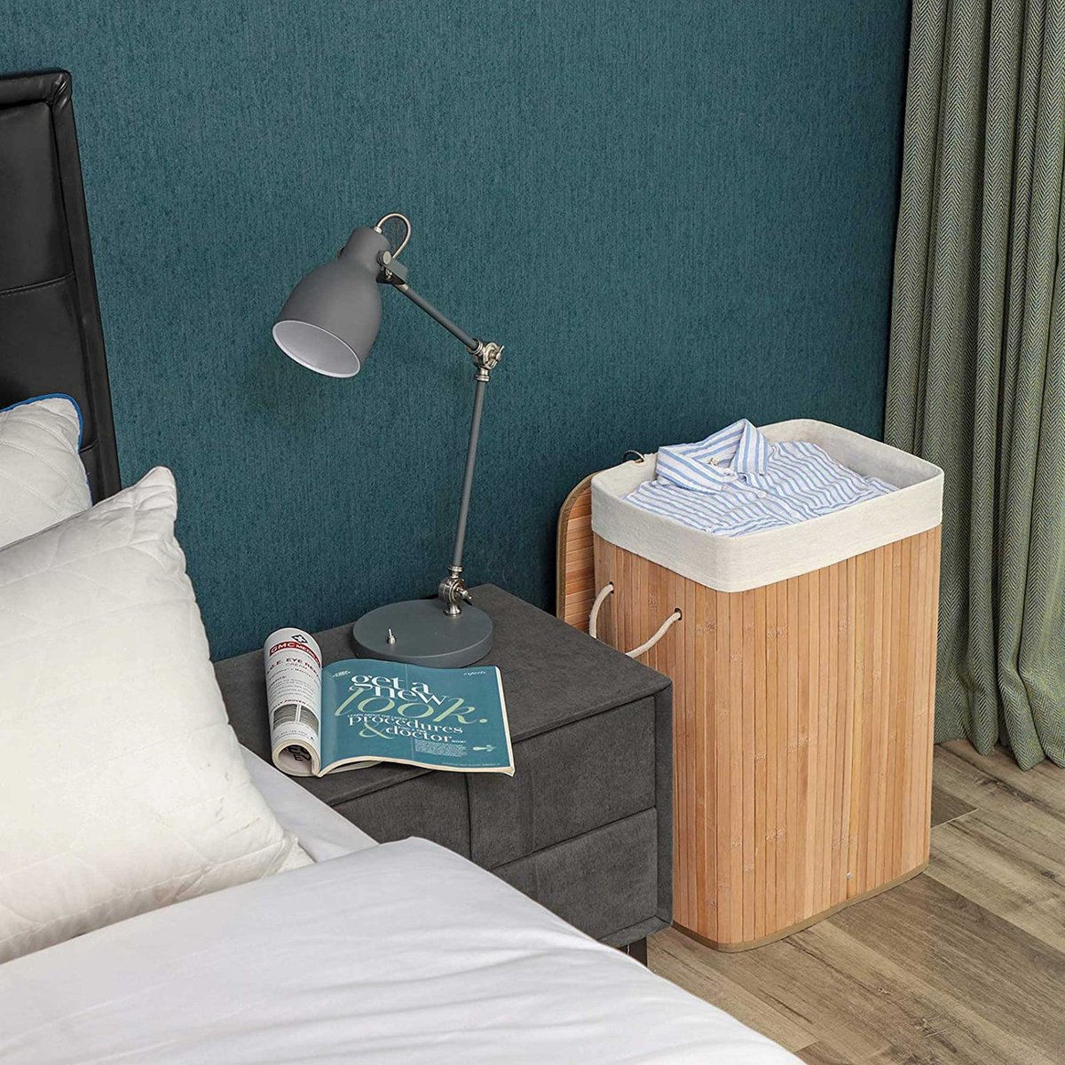 XL Bamboe Wasmand met Deksel en Voering - Songmics - Wasmanden - Bruin - Natuurlijk