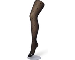 Bonnie Doon Dames Hartjes Panty 30 Denier Zwart maat L/XL - Hartjes en Ruitjes - Chique Panty - Hart Dessin - Brede Boord - Comfort - Geruite Print - Little Hearts Tights - Feestelijk - Black - BP201905.101